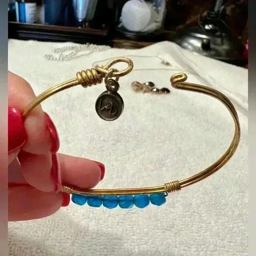 Luca & Danni Blue Beaded Bracelet Bangle Hook Clasp- Slight bend near clasp